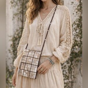 Boho Mother of Pearl Tile Beaded Shoulder Bag